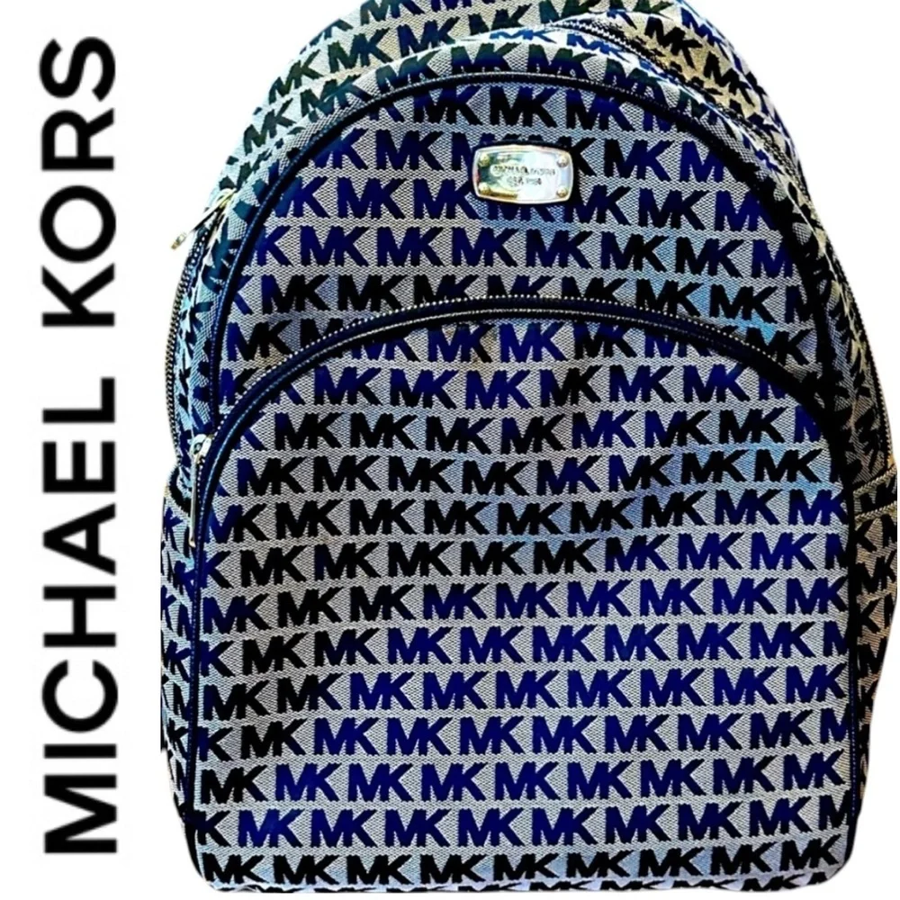 Michael Kors Black Jaquard Signature Canvas with Leather Straps Abbey Backpack